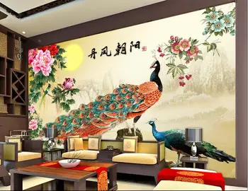 

3d wallpaper custom mural non-woven wall sticker Red phoenix in morning sun peacock figure TV setting wall background picture
