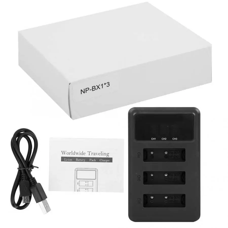 NP-BX1 зарядное устройство с тремя слотами USB для зарядки жк-экраном спортивной