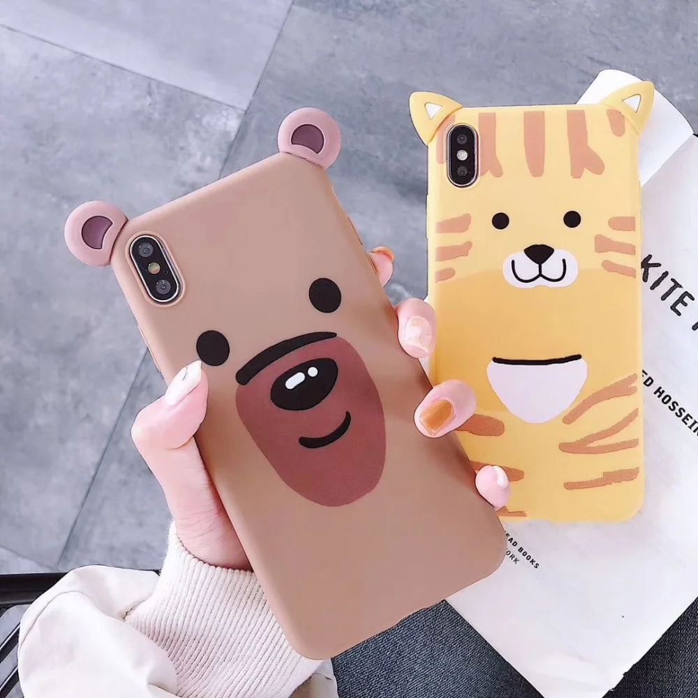 

For iPhone 6 7 8 Cartoon character Bear soft shell For iPhone 6Plus 7p 8p X XS XR XSmax cute TPU ear Cartoon Little Tiger Case