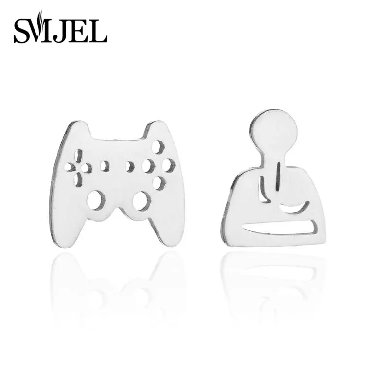 SMJEL серьги-гвоздики из нержавеющей стали для геймпада, игровой контроллер, серьги для женщин, джойстик для игры, ювелирные изделия для мальчиков, серьги oorbellen - Окраска металла: Посеребренный