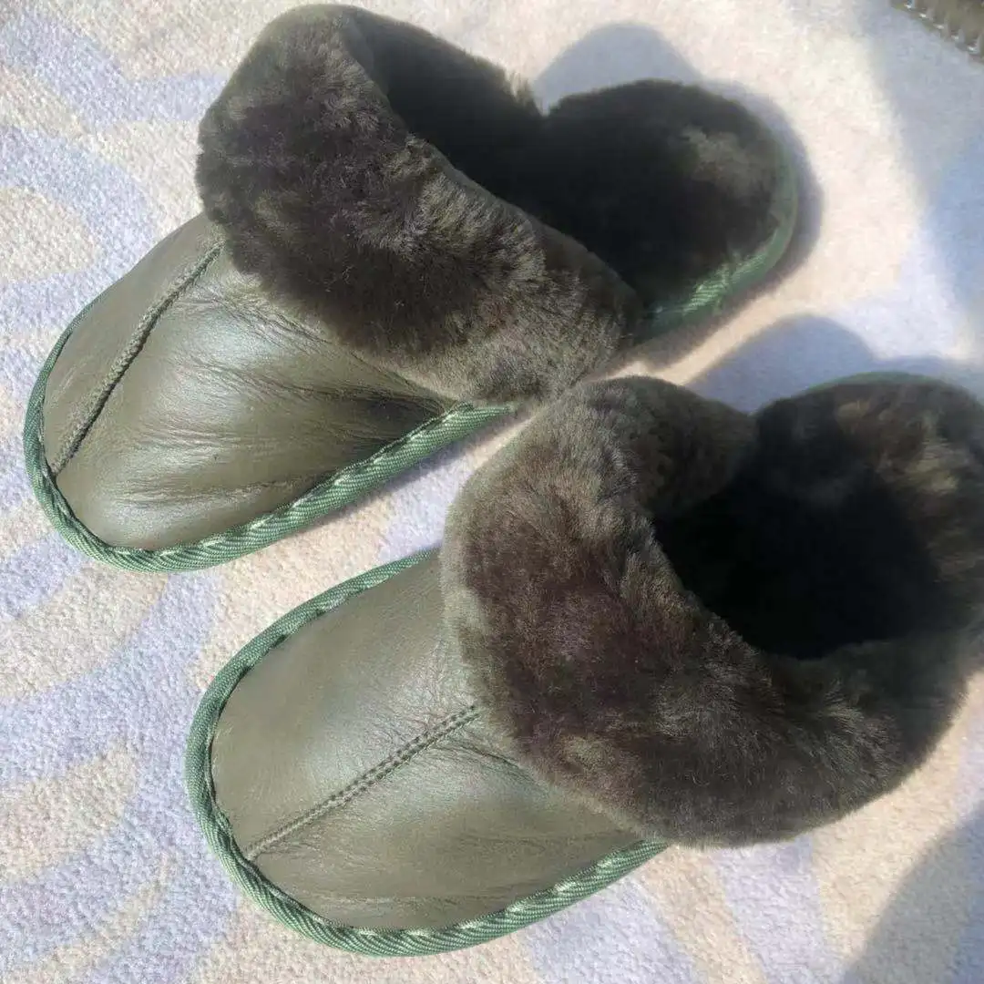 

One fur in piece slippers Australia imported real wool bright lazy slippers winter warm padded fur unisex slippers large size