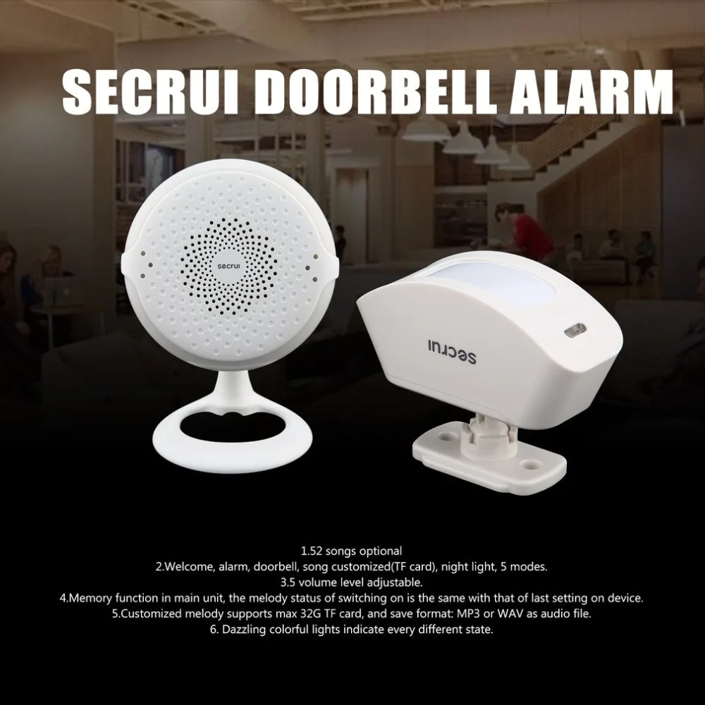 

Wireless Doorbell 52 Songs Optional Customized Melody Wireless Motion Detection Alarm System Chime Doorbell