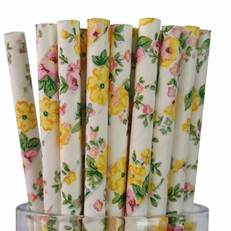 1000 X Disposable Yellow Jasmine Flower Paper Straws For Wedding