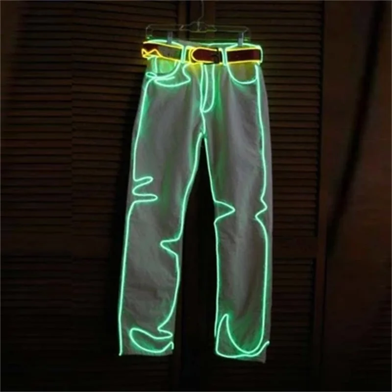 Cheap 2015 Free Shipping Led Dance Wear Men Luminous Clothing EL Wire LED Light Pants Dance Costume Suit