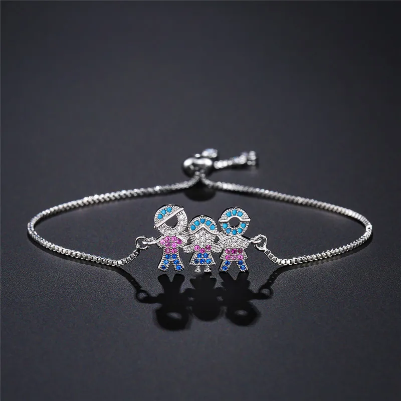 

New Fashion Mom & Dad & Daughter Family Charm Bracelets For Women Men Clear CZ Stone Copper Chain Lucky Bracelet Adjustable