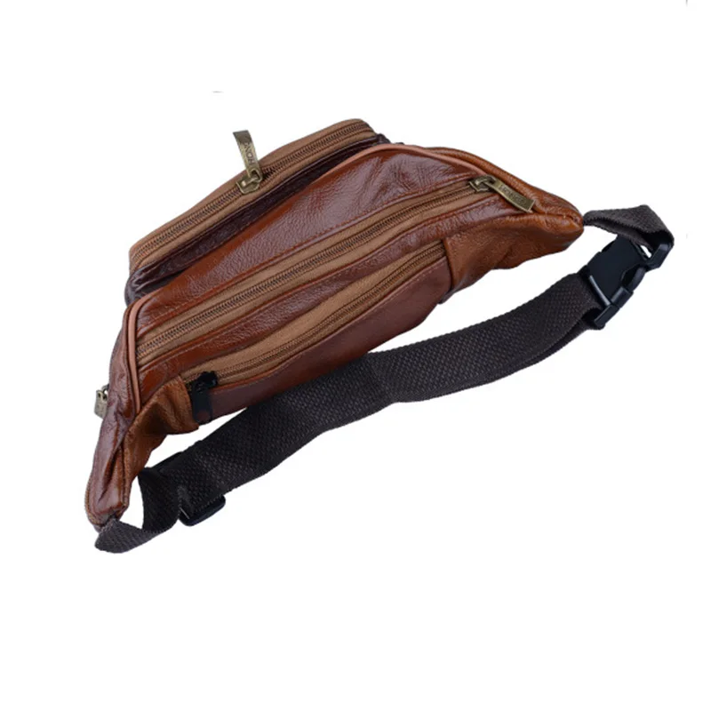 Leather Waist Packs Bum Bag Mobile Phone Men Waist bag body bag Multi-functional Sheepskin Leisure Chest bag Beltbag