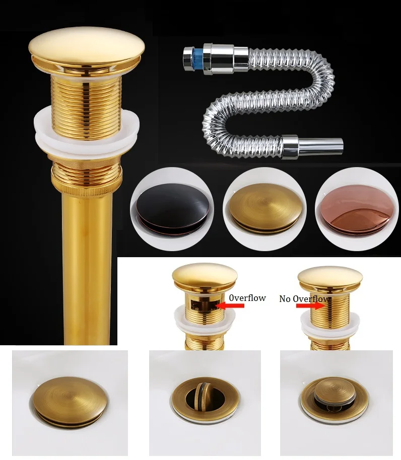 Brass Pop up Drain Vessel Basin Sink Strainer Black Golden Chrome Bronze Spring Flap With Drainage tube Brass Pop up Drain Vessel Basin Sink Strainer Black Golden Chrome Bronze Spring Flap With Drainage tube
