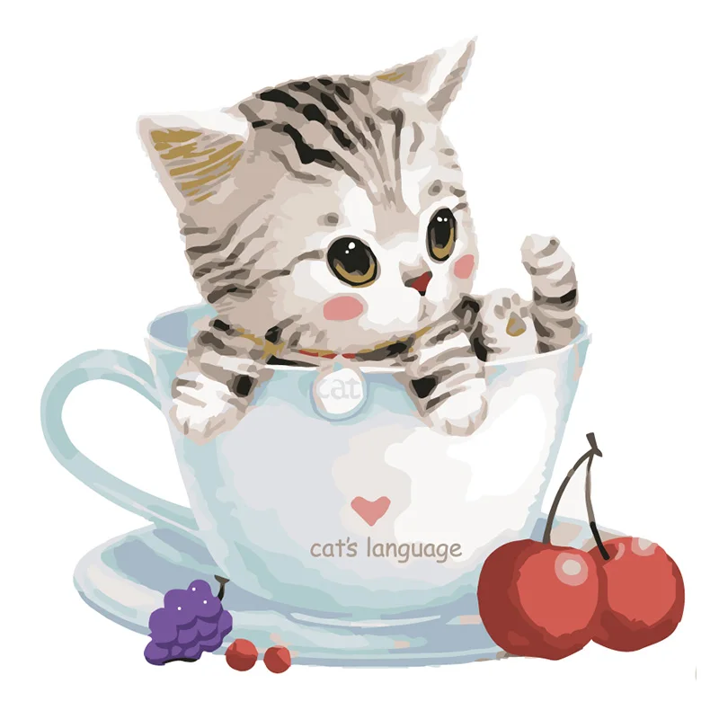 

Lovely Cat Animal Pictures Digital Painting By Numbers New Oil Paint By Numbers on Cotton for Adults Kids Living Room Decoration