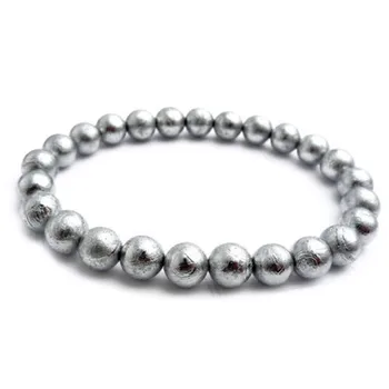 

100% Genuine Natural Gibeon Meteorite Moldavite Rectangle Bracelets 7mm Round Beads Bangle Stretch Crystal Beads 925 Silver