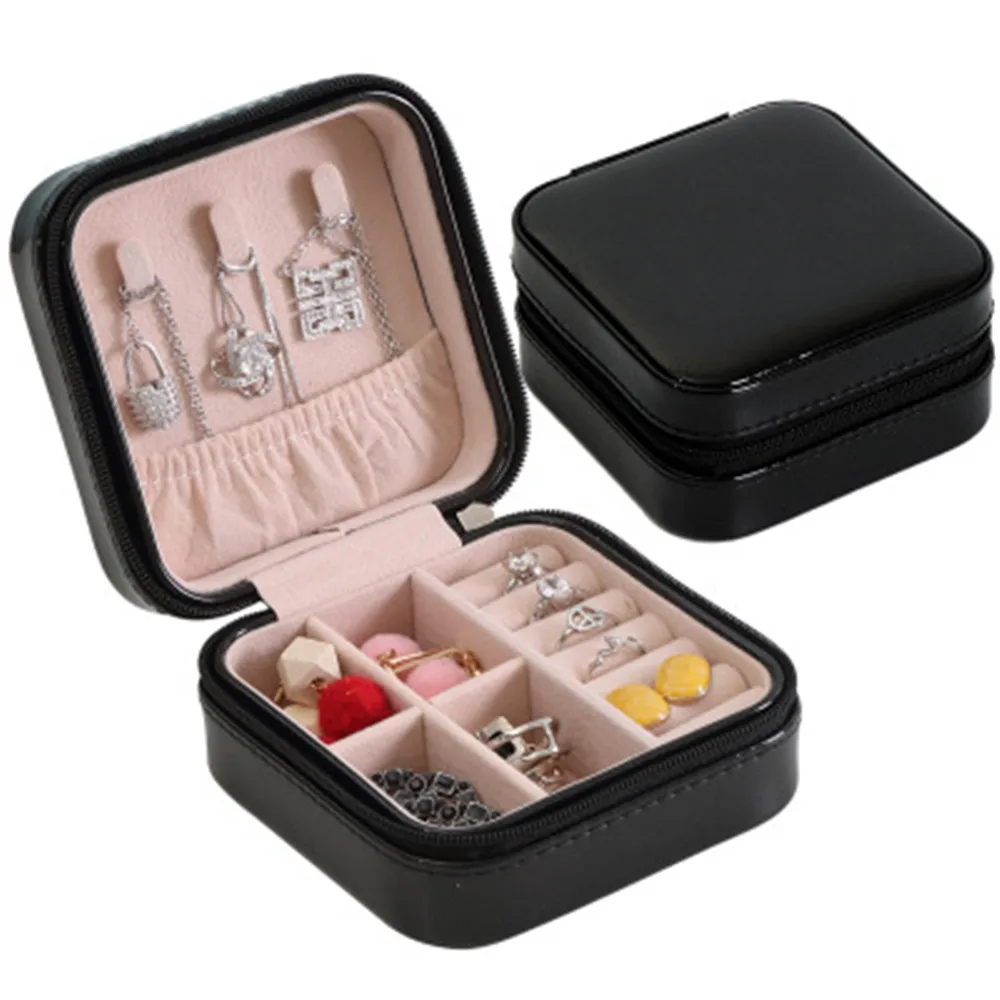 Простая коробка для хранения ювелирных изделий из искусственной кожи для женщин, держатель для серег, дисплей для украшений, органайзер, коробочки для хранения колец, упаковка для дисплея - Цвет: Черный