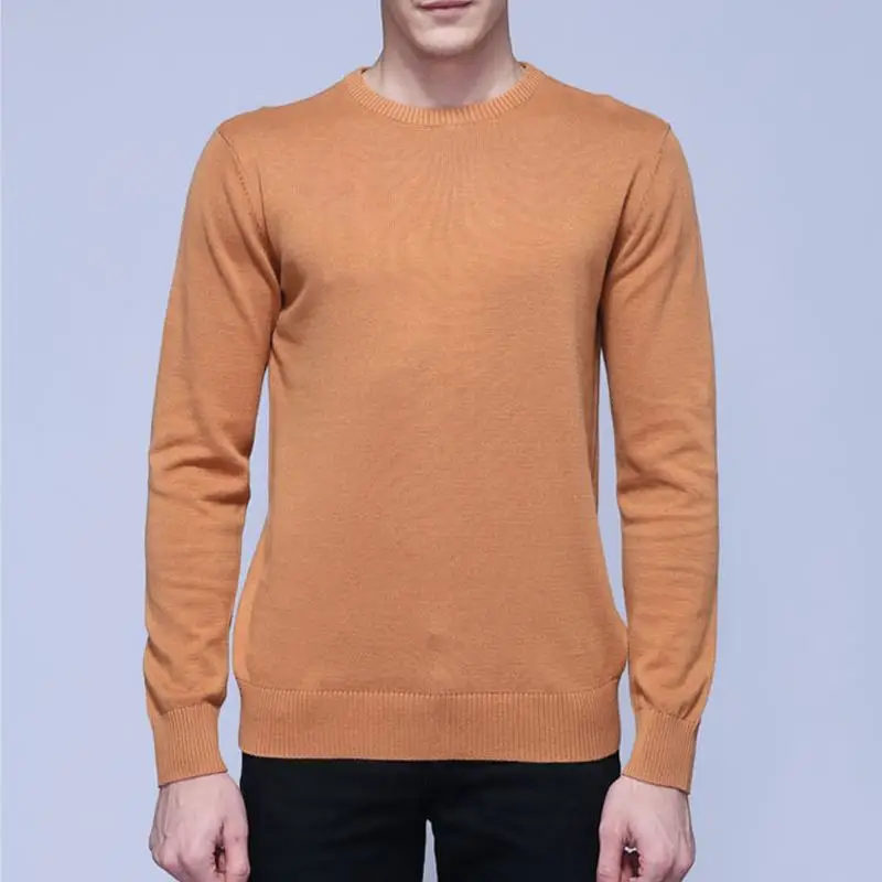 Высокое качество, хлопок, мужские вязаные свитера с длинным рукавом и О-образным вырезом, повседневный мужской пуловер, модные тонкие мужские свитера, 8 цветов - Цвет: Хаки