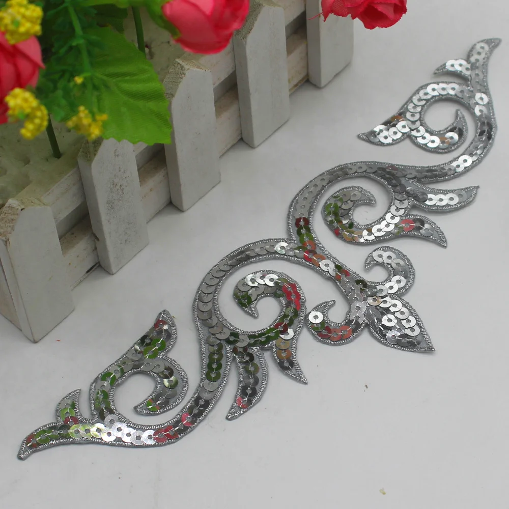 Iron On Sequined Patches Royal Crown Embroidered Patches Hair Accessory Paillette Flower Diy Cosplay Trims 24*8cm lace accessories clothing accessories sewing patches lace hair accessories