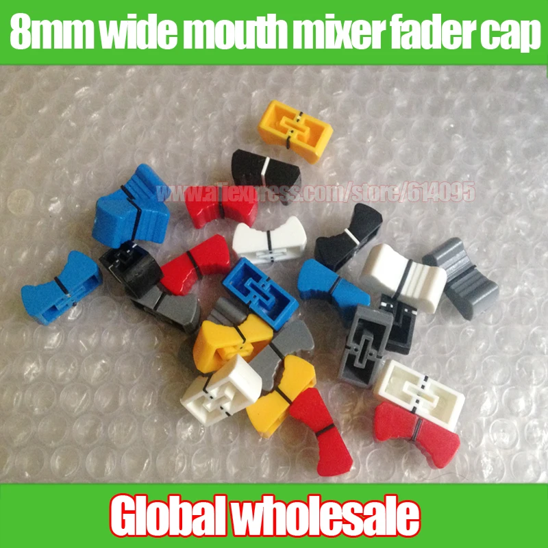 

100pcs wide mouth mixer fader cap / Slide potentiometer fader button knob to disc players / 8mm bore blue red yellow black white