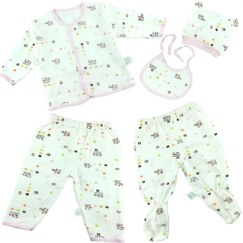 Одежда для новорожденных комплект Одежда для малышей из хлопка для маленьких девочек и мальчиков комплект одежды для малышей, костюмы Штаны+ топ+ шапка+ нагрудник 5 шт./компл - Цвет: CW6002F