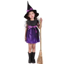 Новинка года, вечерние Детские костюмы на Хэллоуин, костюм ведьмы для косплея для девочек, костюм на Хэллоуин, вечерние платья ведьмы со шляпой,#30
