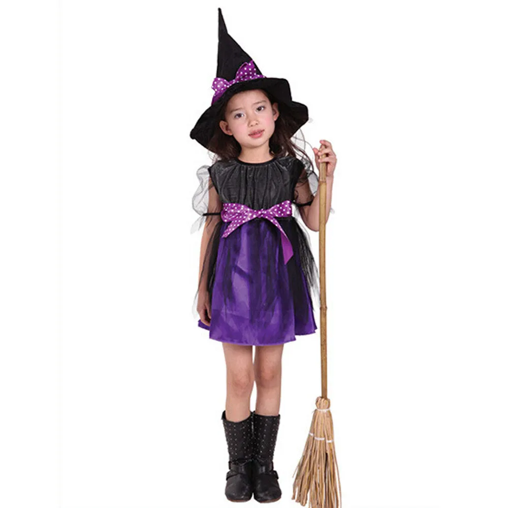 

2019 New Arrival Halloween Party Children Kids Cosplay Witch Costume For Girls Halloween Costume Party Witch Dress With Hat #30