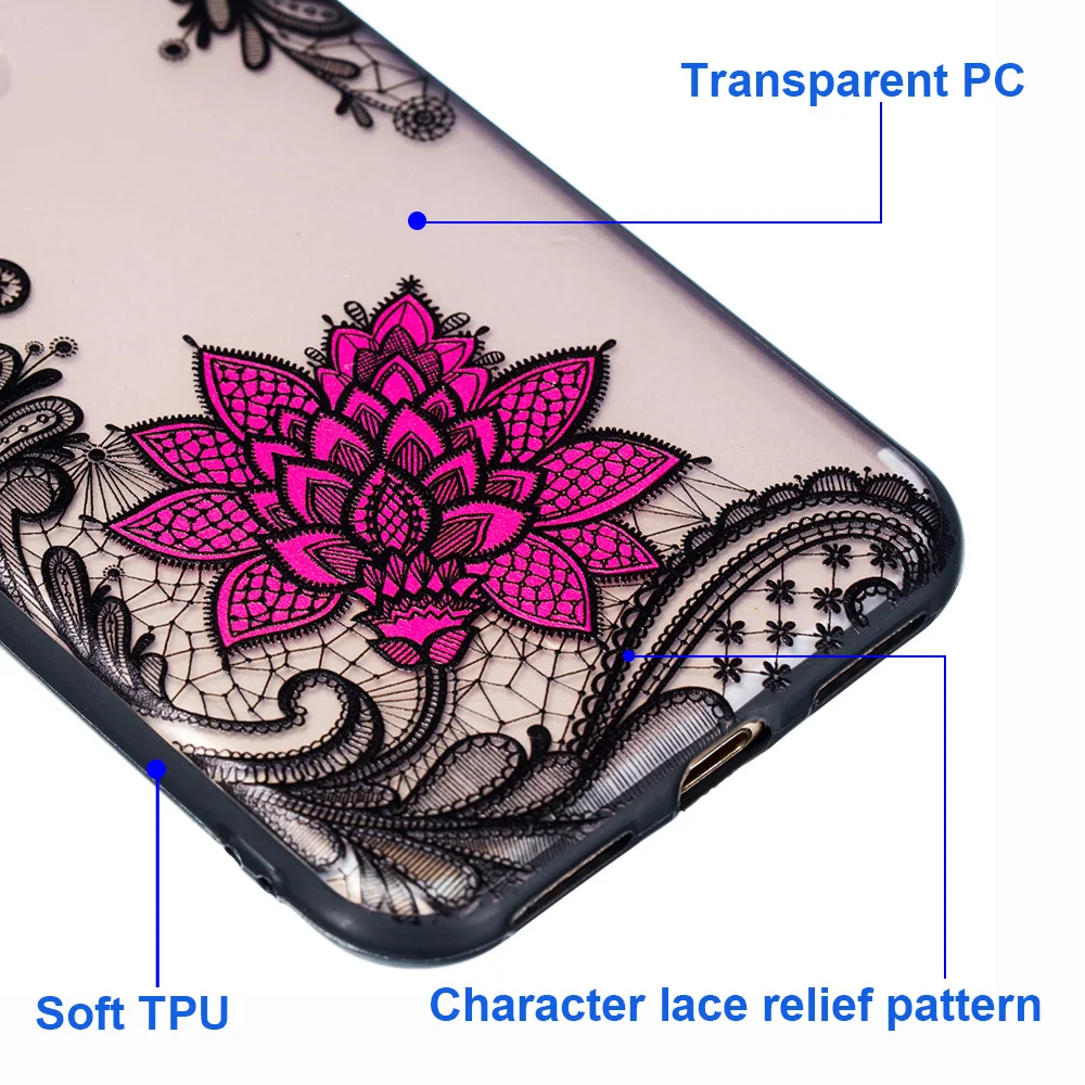 JONSNOW Floral Case for Apple iPhone 7 6 S 6S 8 Plus X Emboss Rose Lace Fashion Phone Protective Back Cover for iPhone 5 5S SE-2