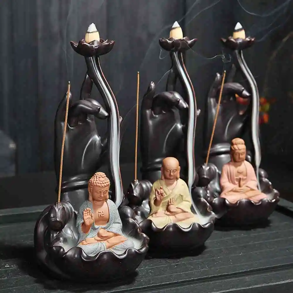 Керамическая горелка для благовоний с обратным потоком маленький монах держатель для ароматических палочек ароматерапия Будда курильница Ганеша дым водопад благовония