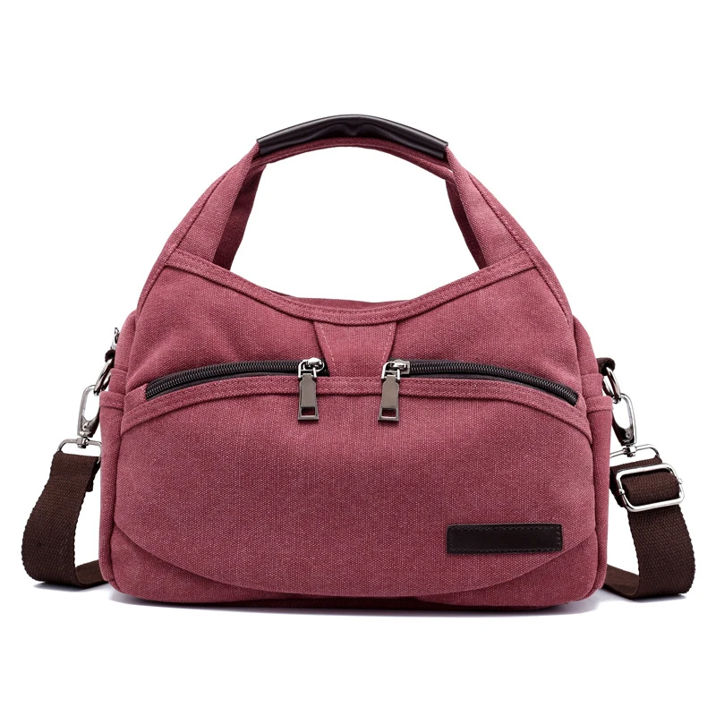 Женские холщовые сумки, женские сумки на одно плечо, женские сумки через плечо, винтажные однотонные сумки с несколькими карманами - Цвет: Purple Coffee Color