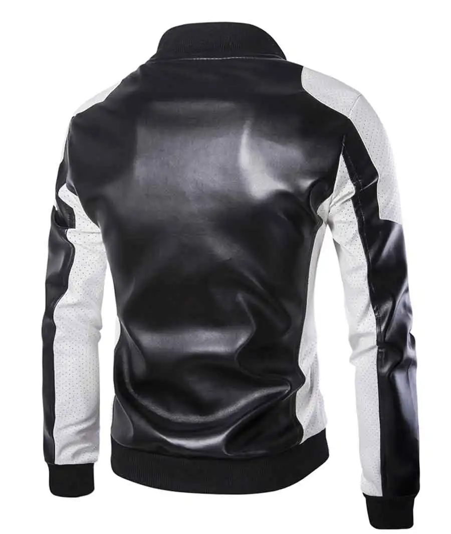 Осенняя мужская кожаная куртка со стоячим воротником черная и белая Стеганая Кожаная куртка большого размера плюс размер 5xl классная мужская одежда