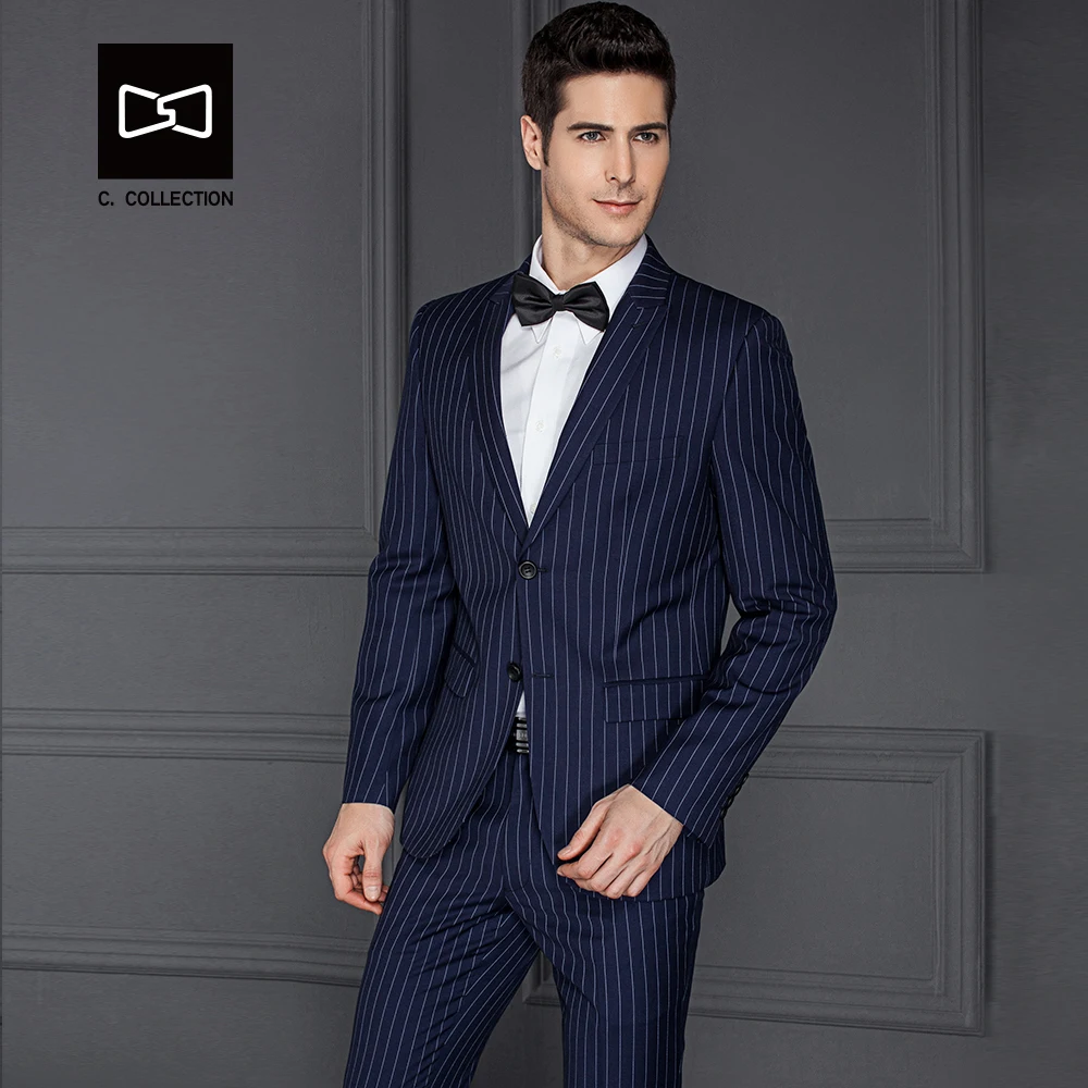 Заказ Для мужчин синий костюм в полоску Slim Fit Свадебный смокинг 2 шт.