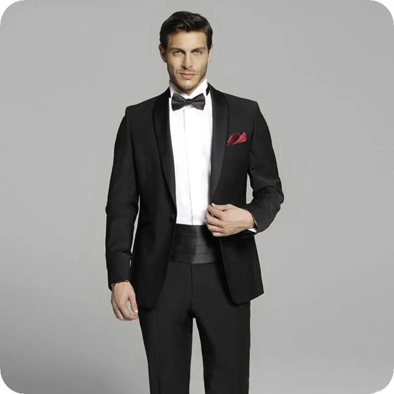 

Shawl Lapel Black Slim Fit Men Suits For Wedding Bridegroom Groom Costume Prom Formal Tailored Tuxedo Best Man Blazers 2Piece