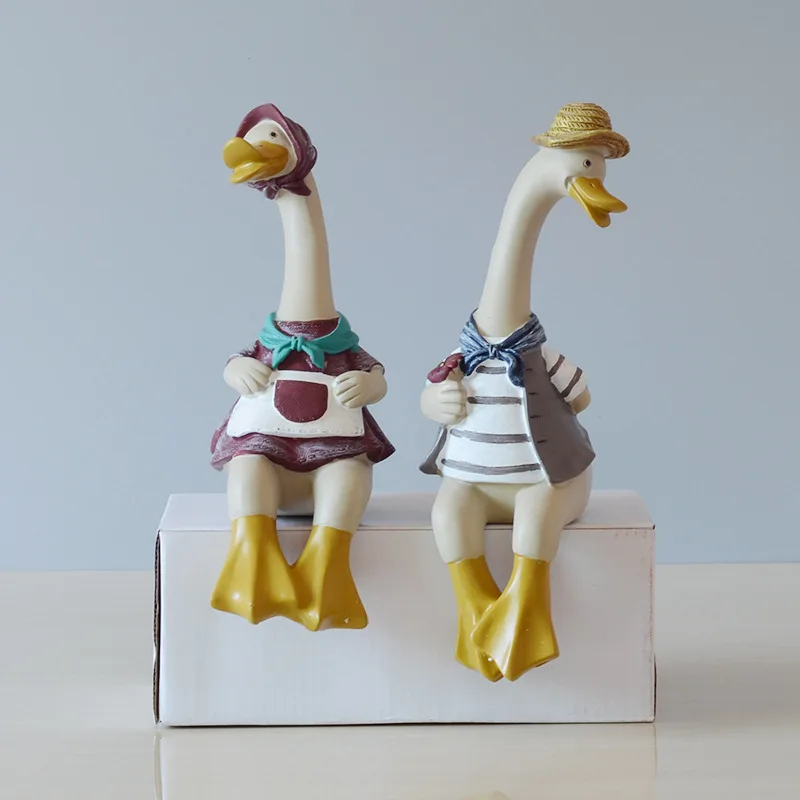 

ElimElim 2 Pieces/set Resin Doll Duck Figurines Animal Home Decoration Accessories Modern