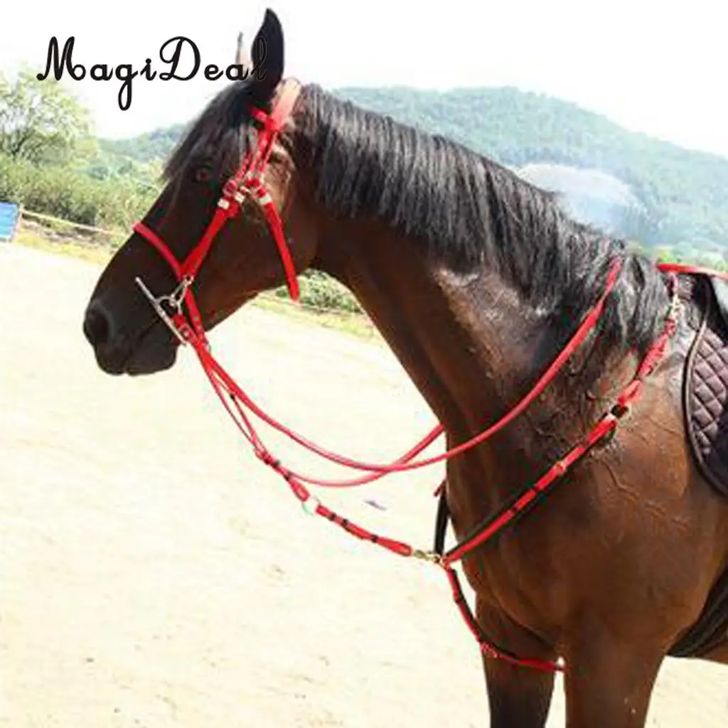 Horse Size Adjustable PVC Horse Halter Bridle Combo with Horse Rein Red