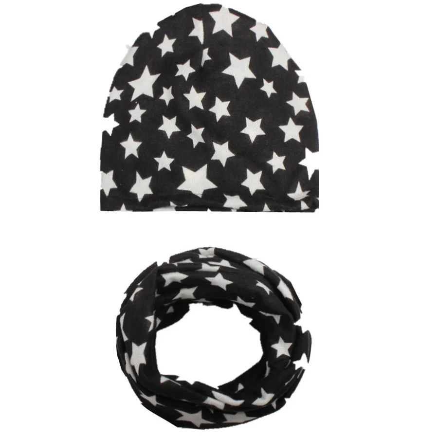 Autumn Winter Cotton Baby Hat Boys Girls Stars Beanies with Scarf New Spring Baby Knit Collar Scarf Beanie Cap Headgear Set (11)