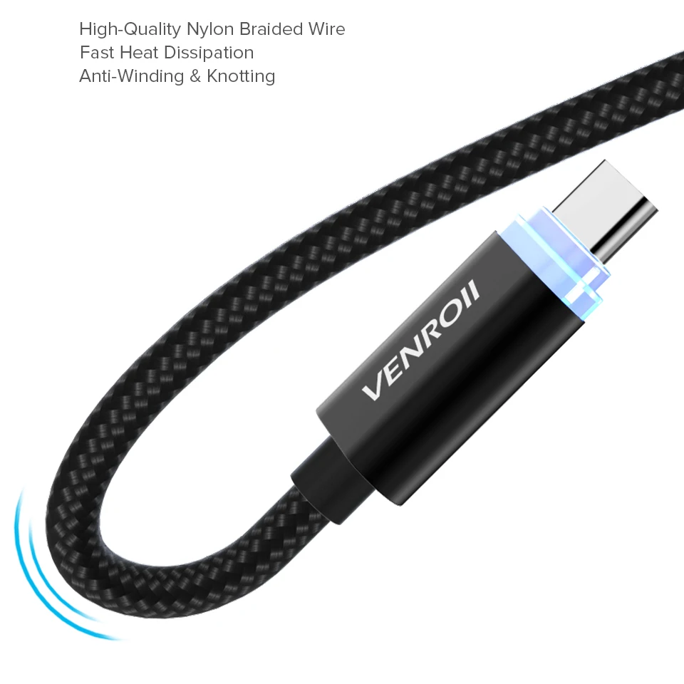 Venroii Тип usb C кабель для быстрой зарядки samsung S10 Xiaomi mi x 3 2 S USBC светодиодный Kable 3ft huawei