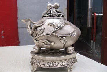 

Tibet Folk Buddhism Bronze Copper & silver unique peach incense burner Censer