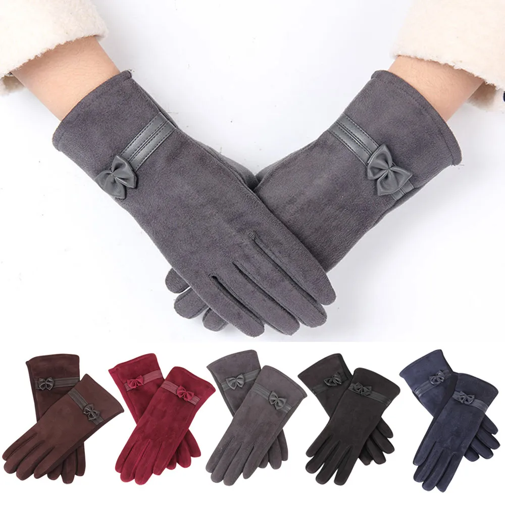 

KANCOOLD winter gloves women fashion 1 Pair uede Cute Bow Full Finger Touch creen Warm Mitten Driving ki Riding Windproof PSEPO2