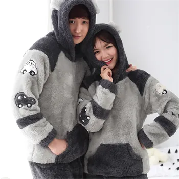 

Novelty couples constumes adult women hooded winter pajamas set gray mens sleepwear suit casual hoodies pants home clothes