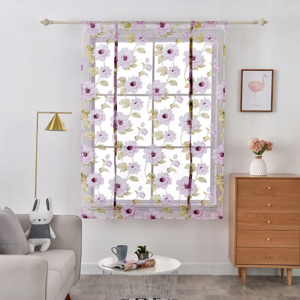 Floral Roman Sheer Curtains Short Kitchen Valance Vurtain Tulle Fabrics Sheer Panel Modern Curtain Flower Window (9)