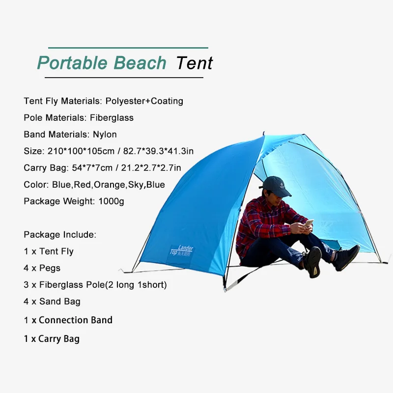Lightweight Portable Sun Shelter Beach Tent Summer Outdoor Garden Sun Awning Shade Canopy Easy Setup Camping Fishing Hiking