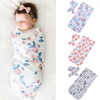 

HOT Fashion Able Baby Sleeping Bags Newborn Infant Baby Swaddle Blanket Kid Baby Sleeping Swaddle Muslin Wrap Print Headband