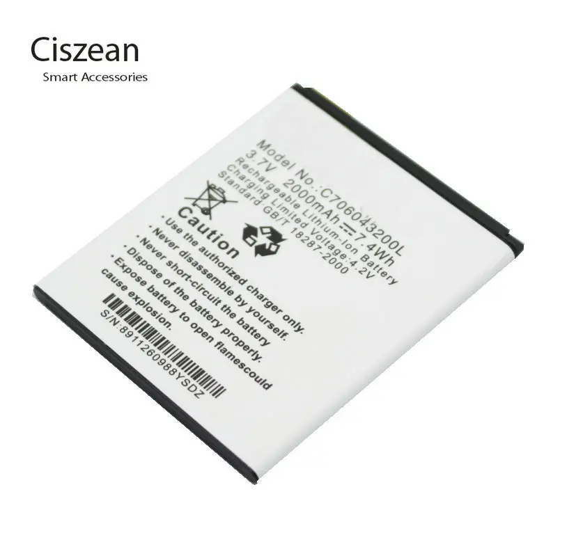 

Ciszean 1x 3.7V 2000mAh Replacement Li-ion Battery C706043200L For BLU Studio 5.0 C HD L120 D534 D670U D670 batteries