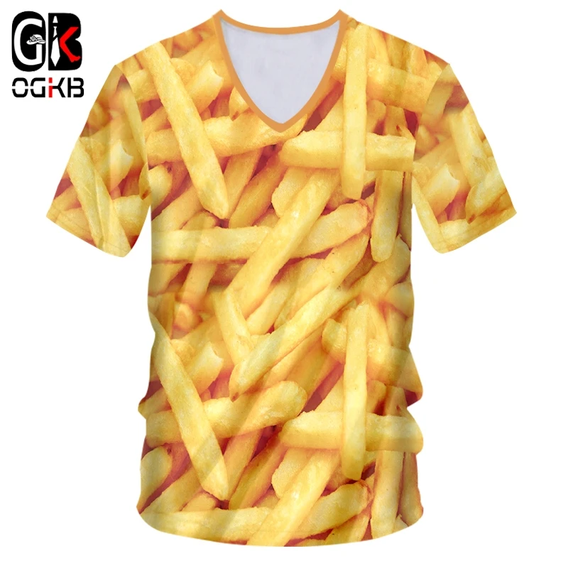 OGKB летняя футболка с v-образным вырезом Мужская короткая 3D принтом Erench fries