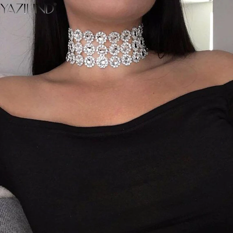 YAZILIND Crystal Choker Necklace Rhinestone Concave/Convex Drill Choker