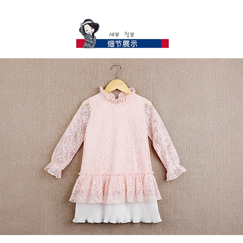 

Spring Autumn Children Girl Dress Cotton Lace Double-layer Chiffon Hem Kids Clothing Petal Sleeve Princess Dress Kids Clothes