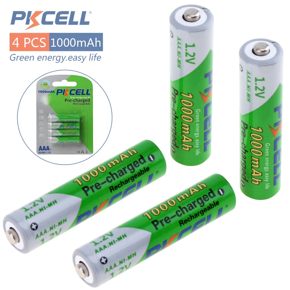 

4pcs! Pkcell 1.2V 1000mAh Ni-Mh AAA Rechargeable Battery Real High Capacity LSD Pre-charged NiMh Batteries Set With 1200 Cycle