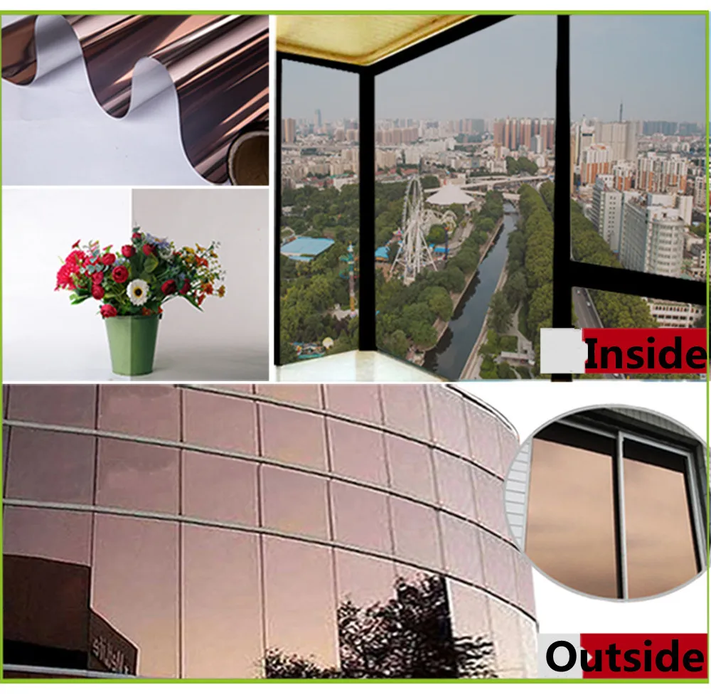 SUNICE Window Film Building Office Glass Sticker Brown One Way Mirror Reflective Film Privacy Waterproof Solar Tint Film 1x10m