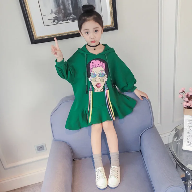 

Girls costume dress 2019 New autumn new children's sweater skirt cartoon avatar long sleeve girl fashion cartoon print dress