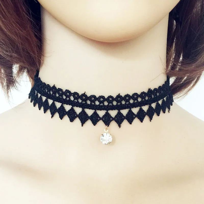 New fashion jewelry cloth Lace Tattoo choker necklace crystal pendant mix design gift for women girl