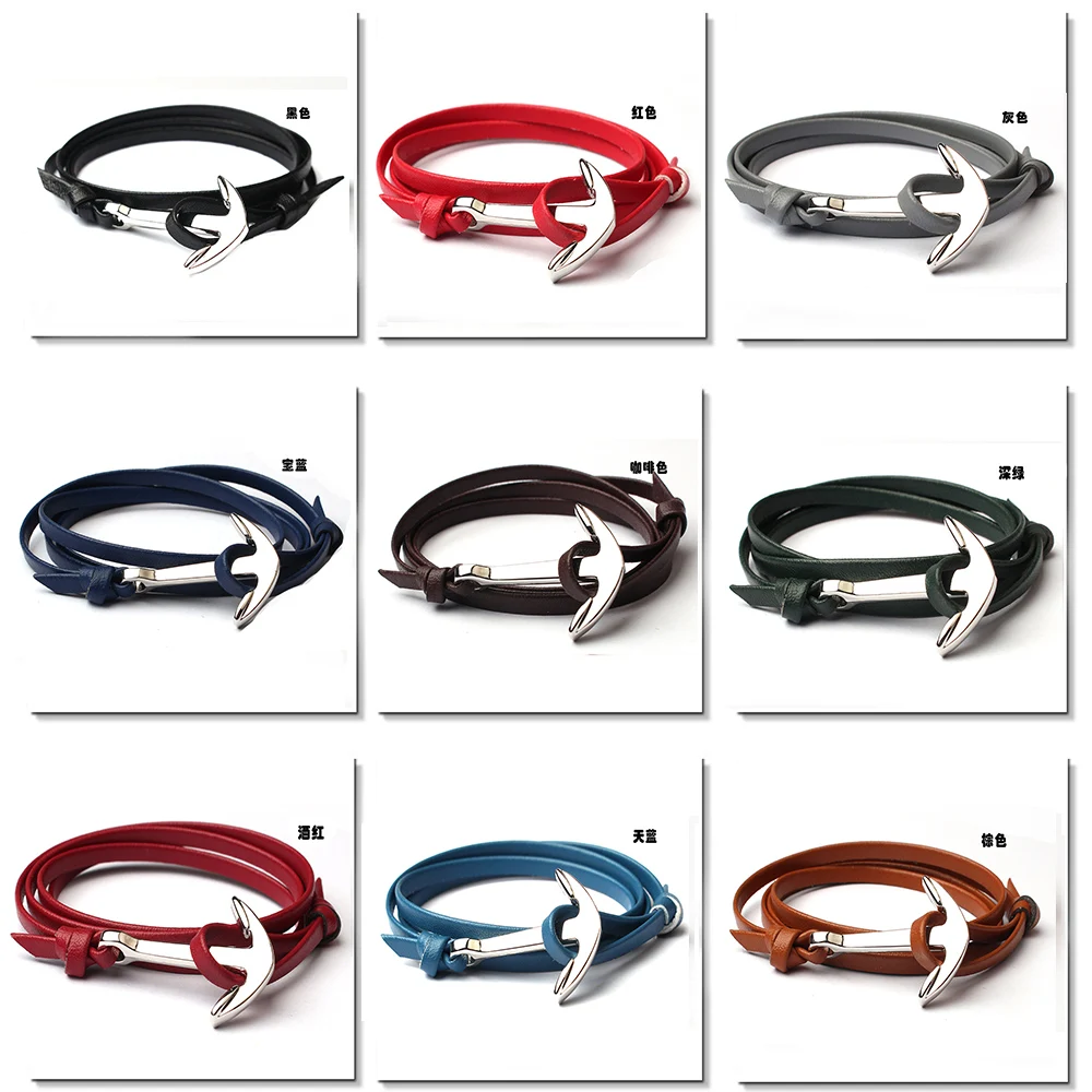 Очаровательный Новый якорь крючки Pulseras мужской браслет двойной кожаный &