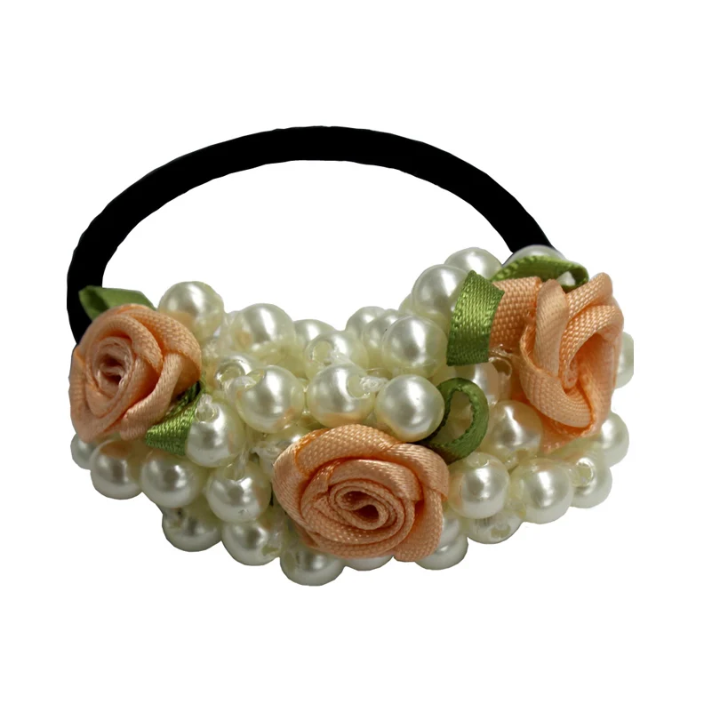 

Rose Flower Pearls Rubber Bands Elastics Tie Gum 2016 New Fashion Colourful Hair Holder Girl Women Hair Accessories Super Cute