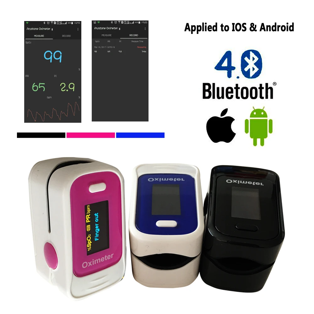 

APP+++Andriod mobile Bluetooth 4.0 OLED Fingertip Pulse Oximeter Finger Oximetro pulso Blood Oxygen SpO2 Saturation Monitor