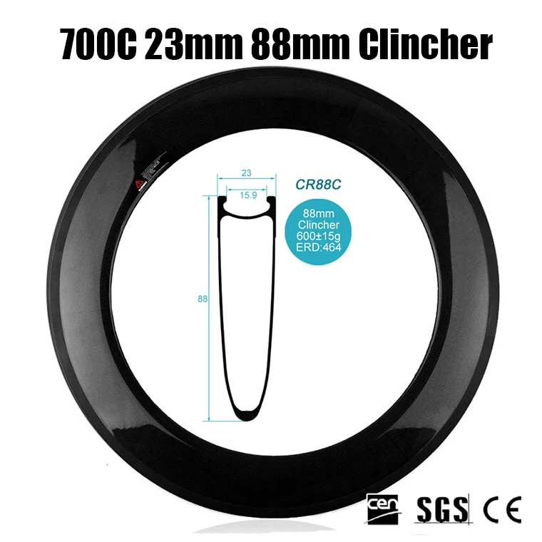 

Catazer 700C 23mm 88mm Clincher V shape Wide Full Carbon Fiber Road Bike Rim Wheel for Road Triathlon TT Cyclocross Basalt Brake