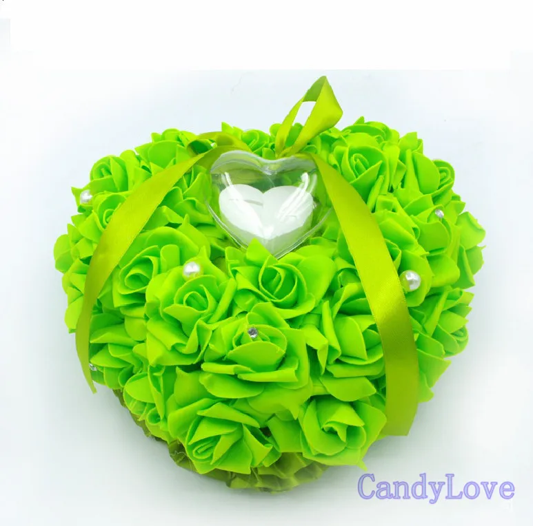 Green Heart Design Wedding Pillow Ring With Transprent Box Special Unique Decorations Favor Products |