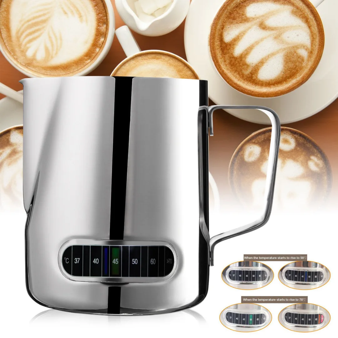 1pc Expresso Stainless Steel Coffee Pitcher Thermometer Milk Frothing Tea Latte Jug